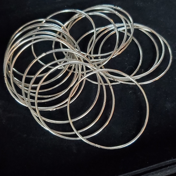 Set of 21 Silver-Tone Bangle Bracelets - Picture 4 of 7